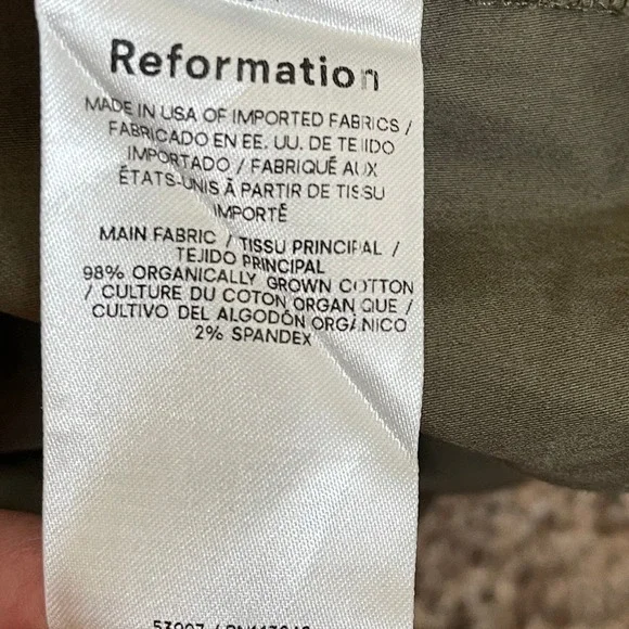 Reformation Cargo Pants Wide Leg Olive Green Drawstring Waist Women's Size 4 - Picture 10 of 10
